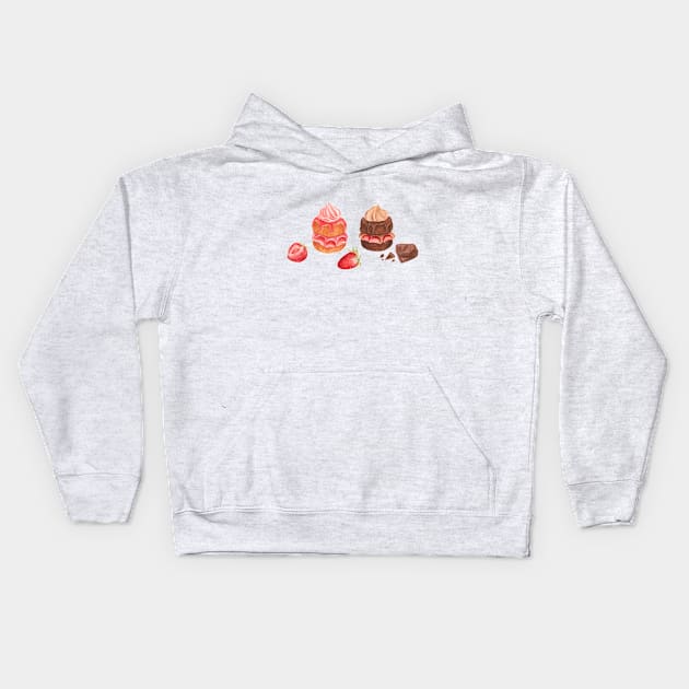 Chocolate and strawberry cakes Kids Hoodie by Flowersforbear